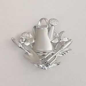 🌞 3/$15 - Vintage AJC Shiny & Matte Silver-tone Metal Watering Can Pin/Brooch